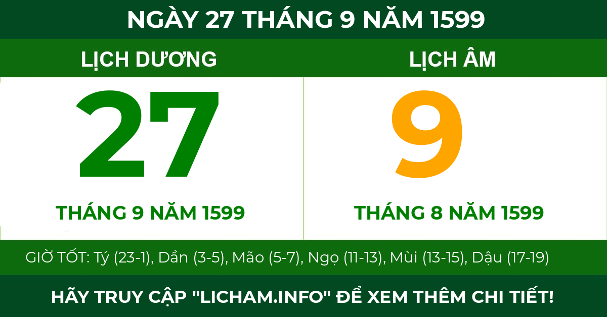 lịch âm ngày 27 tháng 9 năm 1599