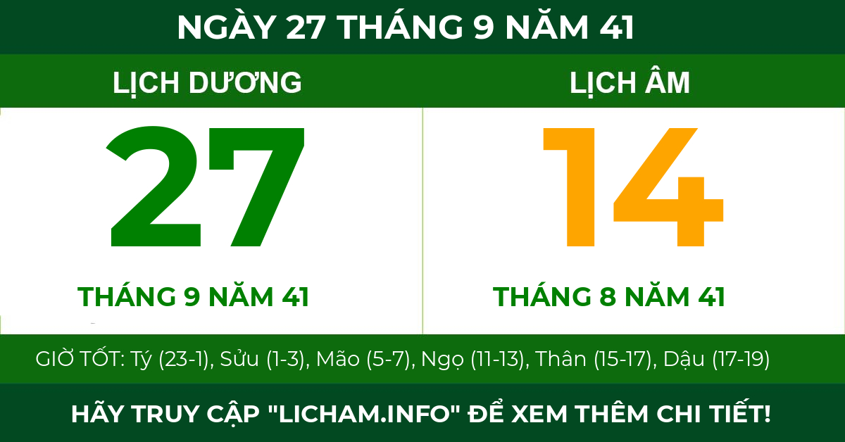 lịch âm ngày 27 tháng 9 năm 41