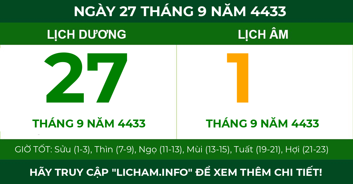lịch âm ngày 27 tháng 9 năm 4433