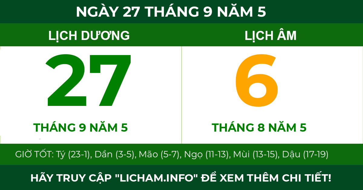 lịch âm ngày 27 tháng 9 năm 5