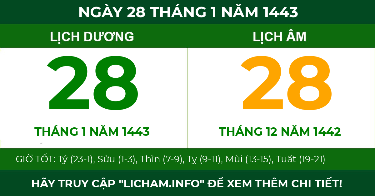 lịch âm ngày 28 tháng 1 năm 1443