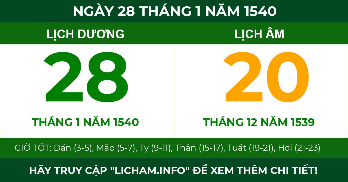 lịch âm ngày 28 tháng 1 năm 1540
