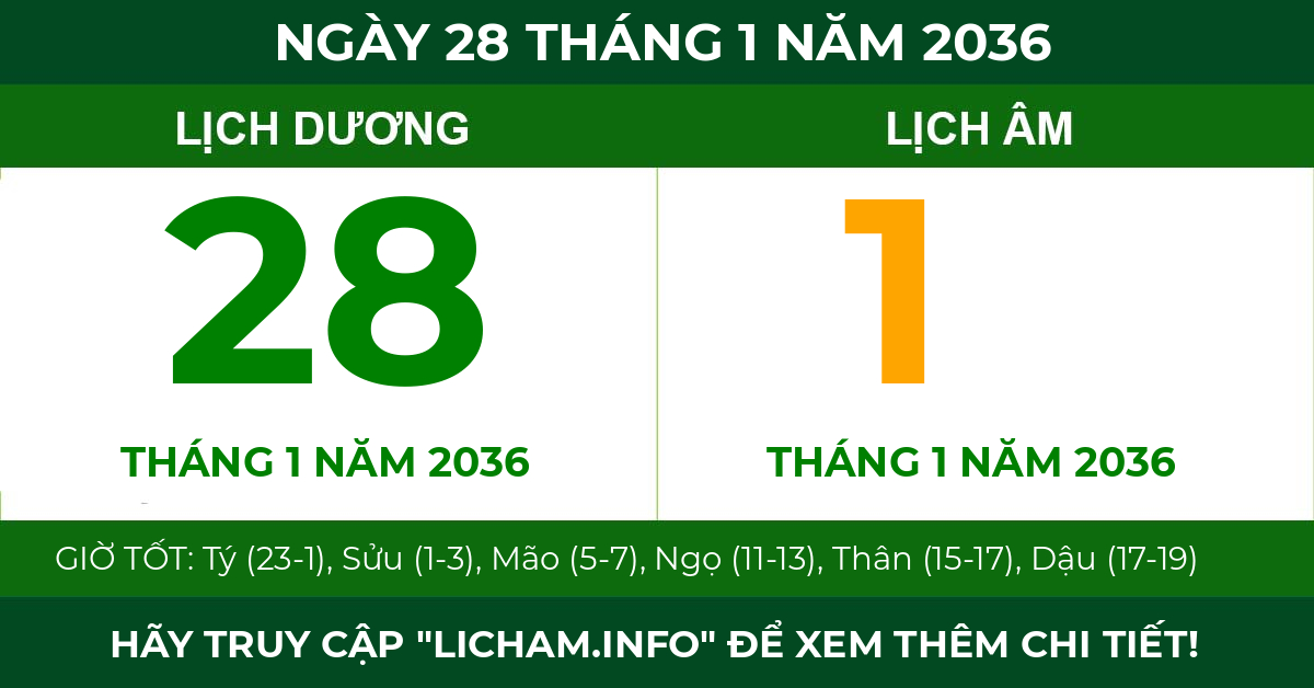 lịch âm ngày 28 tháng 1 năm 2036