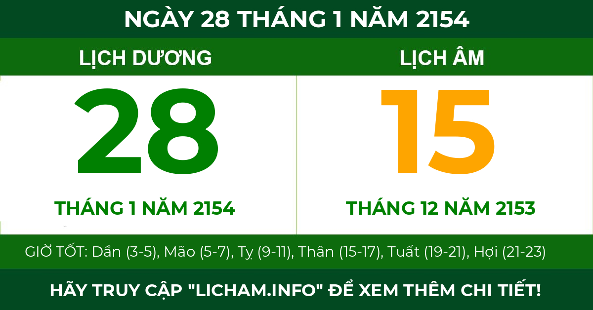 lịch âm ngày 28 tháng 1 năm 2154