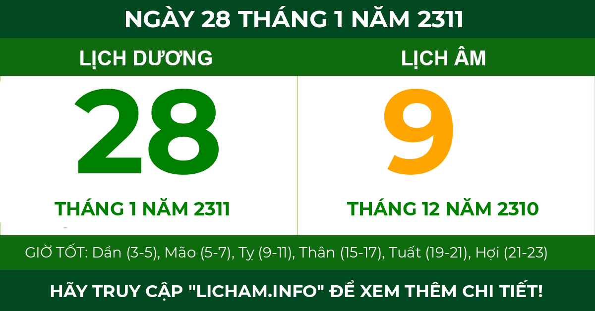 lịch âm ngày 28 tháng 1 năm 2311