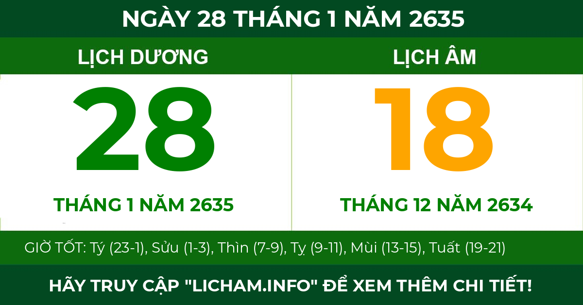 lịch âm ngày 28 tháng 1 năm 2635