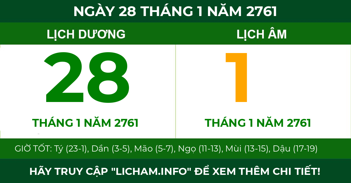 lịch âm ngày 28 tháng 1 năm 2761