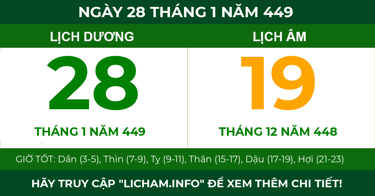 lịch âm ngày 28 tháng 1 năm 449
