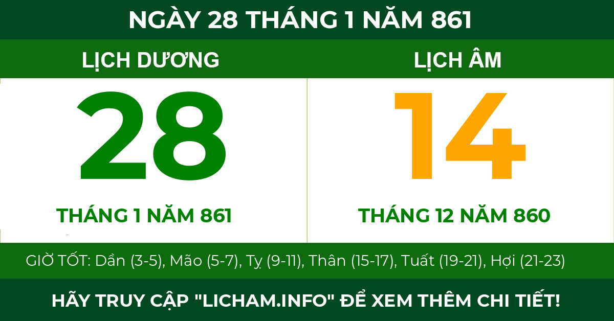 lịch âm ngày 28 tháng 1 năm 861
