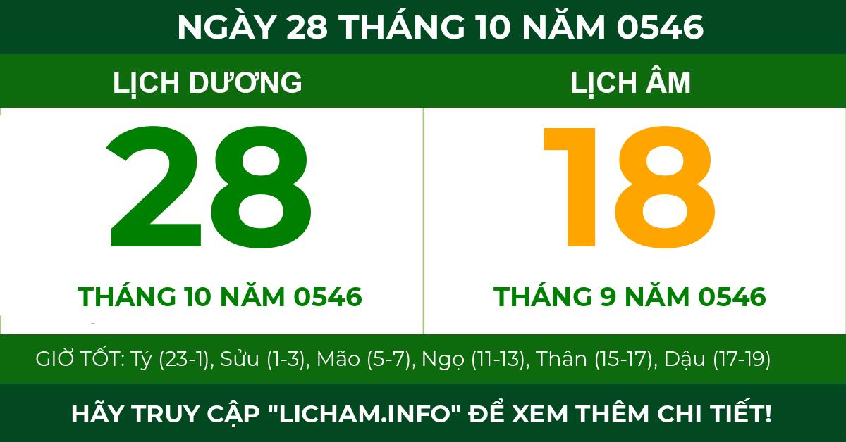 lịch âm ngày 28 tháng 10 năm 0546