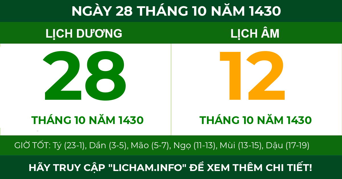 lịch âm ngày 28 tháng 10 năm 1430