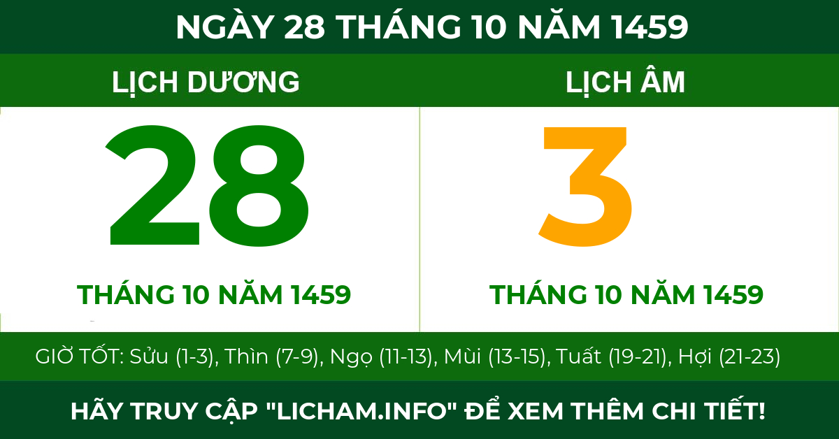 lịch âm ngày 28 tháng 10 năm 1459