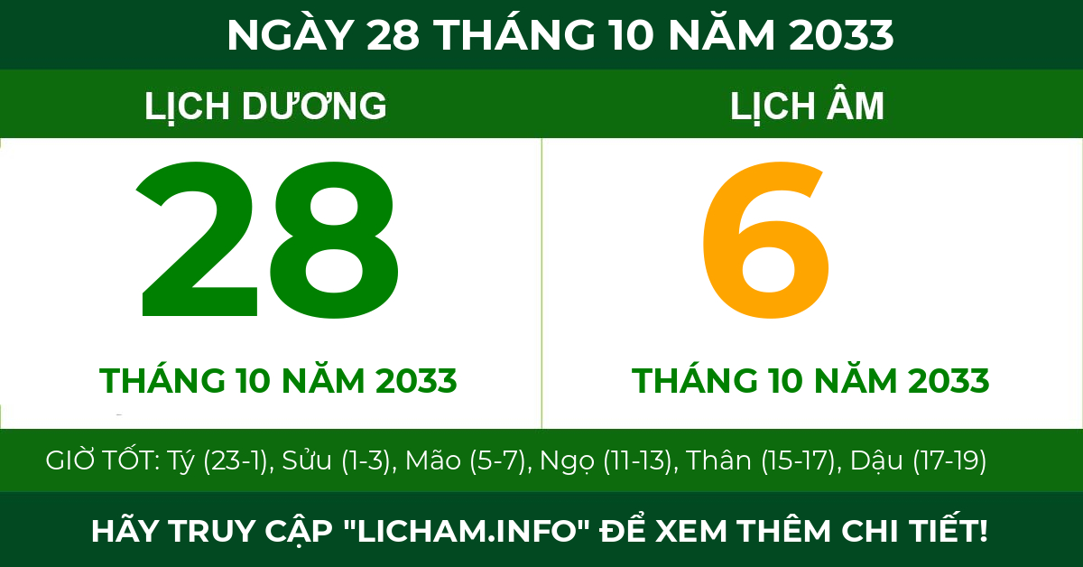 lịch âm ngày 28 tháng 10 năm 2033