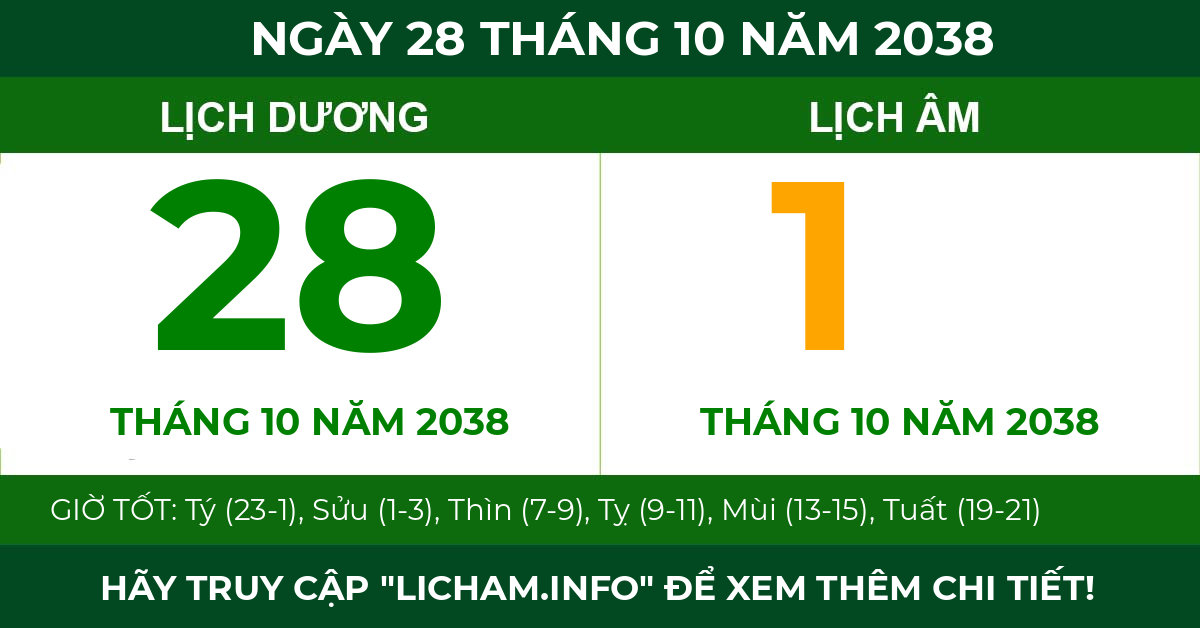 lịch âm ngày 28 tháng 10 năm 2038