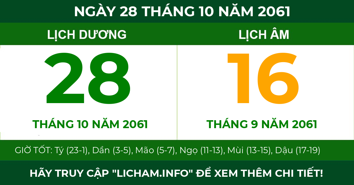 lịch âm ngày 28 tháng 10 năm 2061