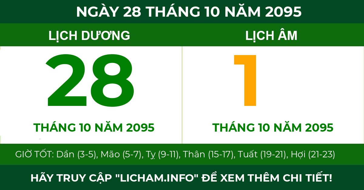 lịch âm ngày 28 tháng 10 năm 2095