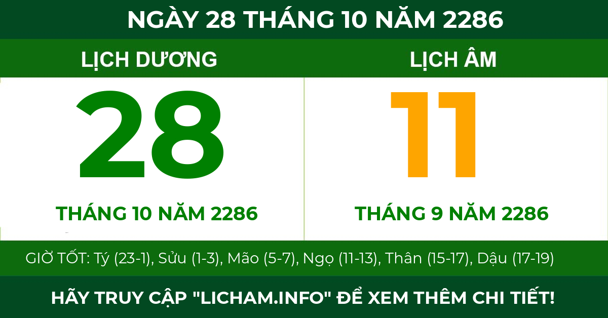 lịch âm ngày 28 tháng 10 năm 2286