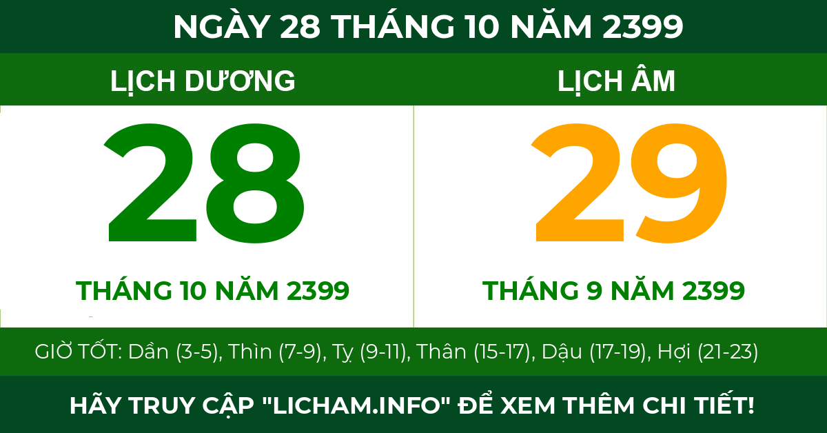 lịch âm ngày 28 tháng 10 năm 2399