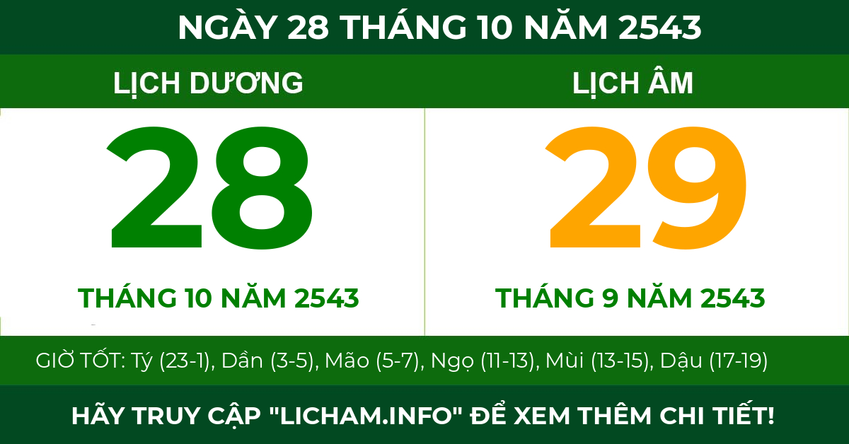 lịch âm ngày 28 tháng 10 năm 2543