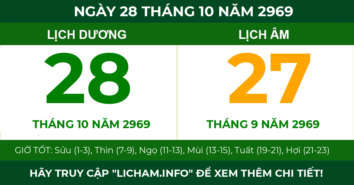 lịch âm ngày 28 tháng 10 năm 2969