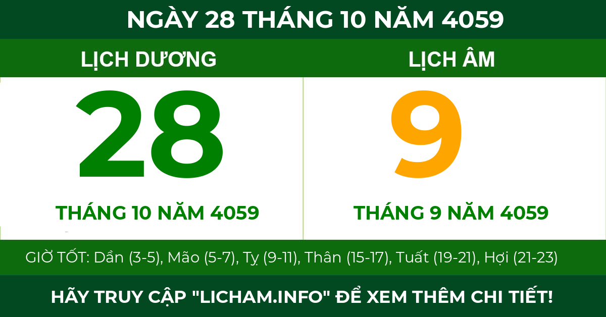 lịch âm ngày 28 tháng 10 năm 4059