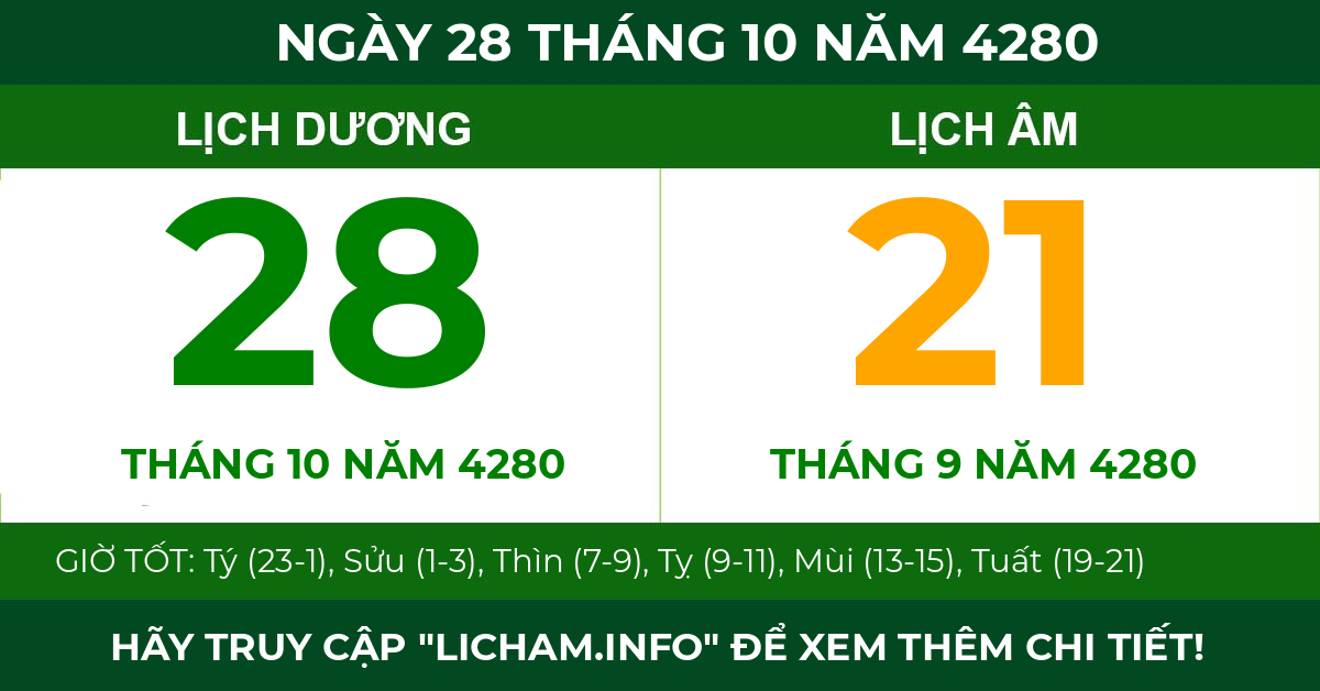 lịch âm ngày 28 tháng 10 năm 4280