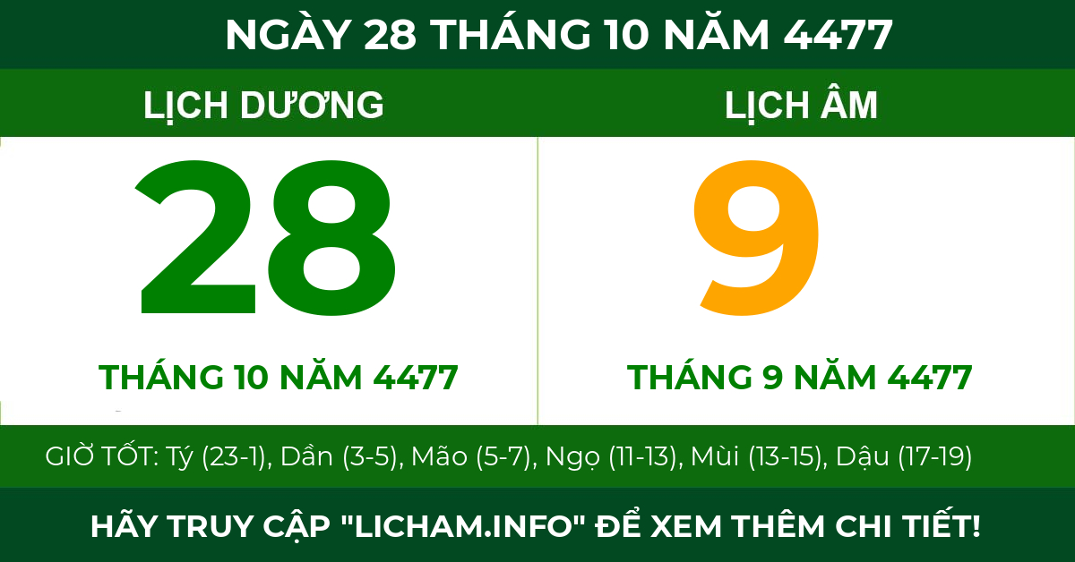 lịch âm ngày 28 tháng 10 năm 4477