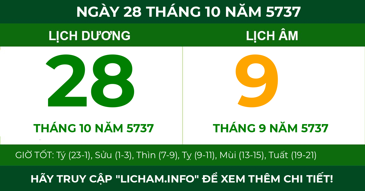 lịch âm ngày 28 tháng 10 năm 5737