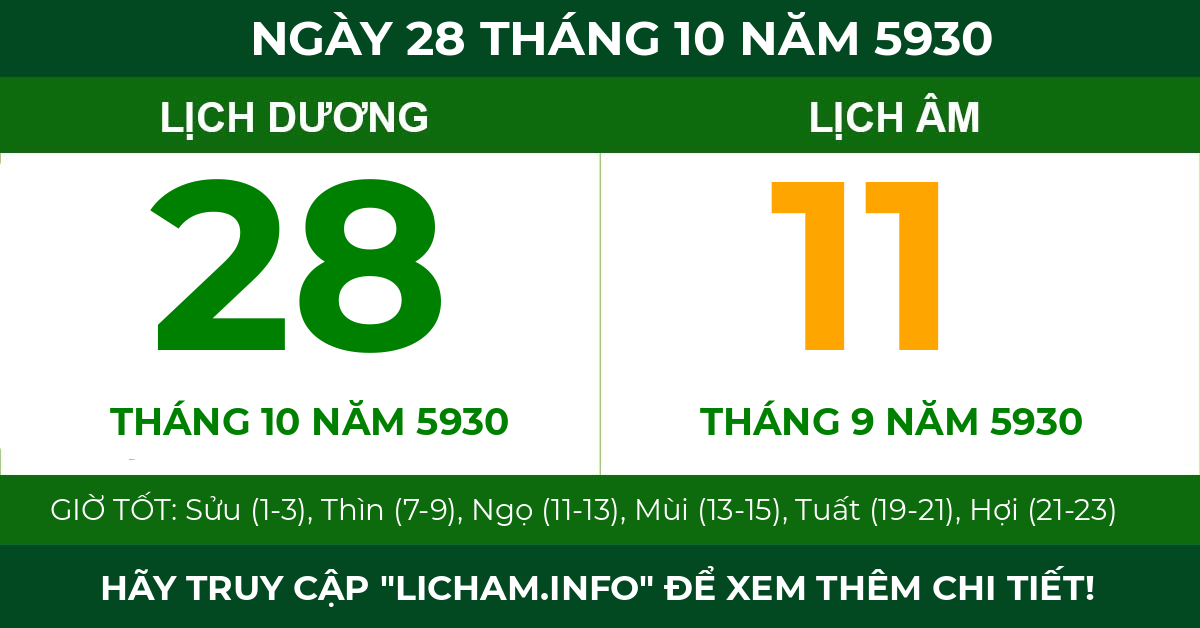 lịch âm ngày 28 tháng 10 năm 5930