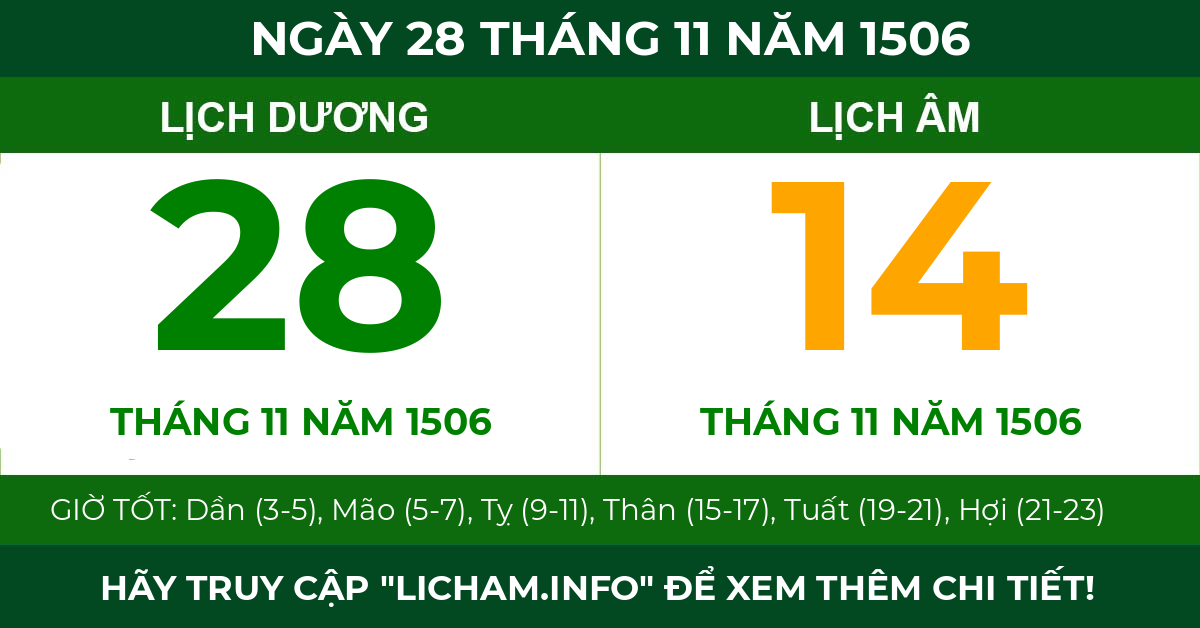 lịch âm ngày 28 tháng 11 năm 1506