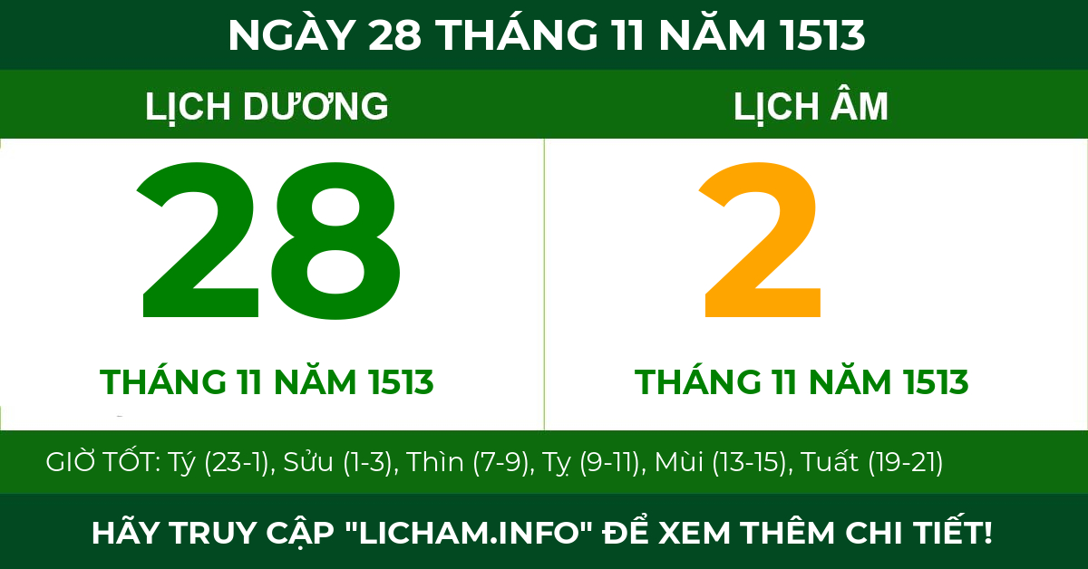 lịch âm ngày 28 tháng 11 năm 1513