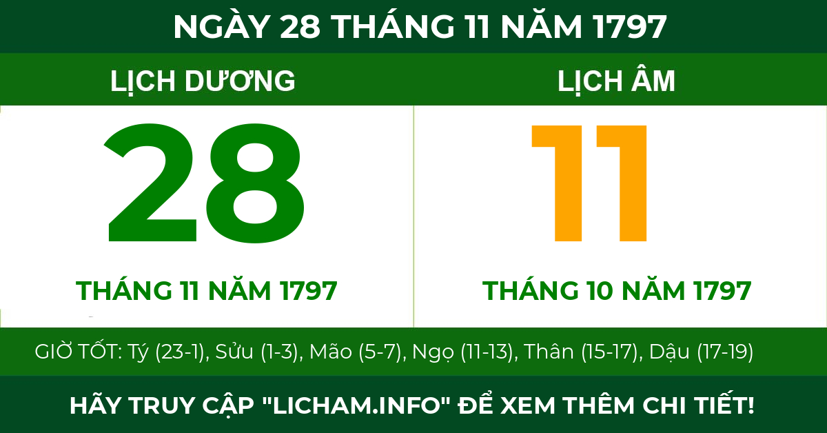 lịch âm ngày 28 tháng 11 năm 1797