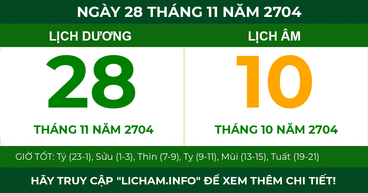 lịch âm ngày 28 tháng 11 năm 2704