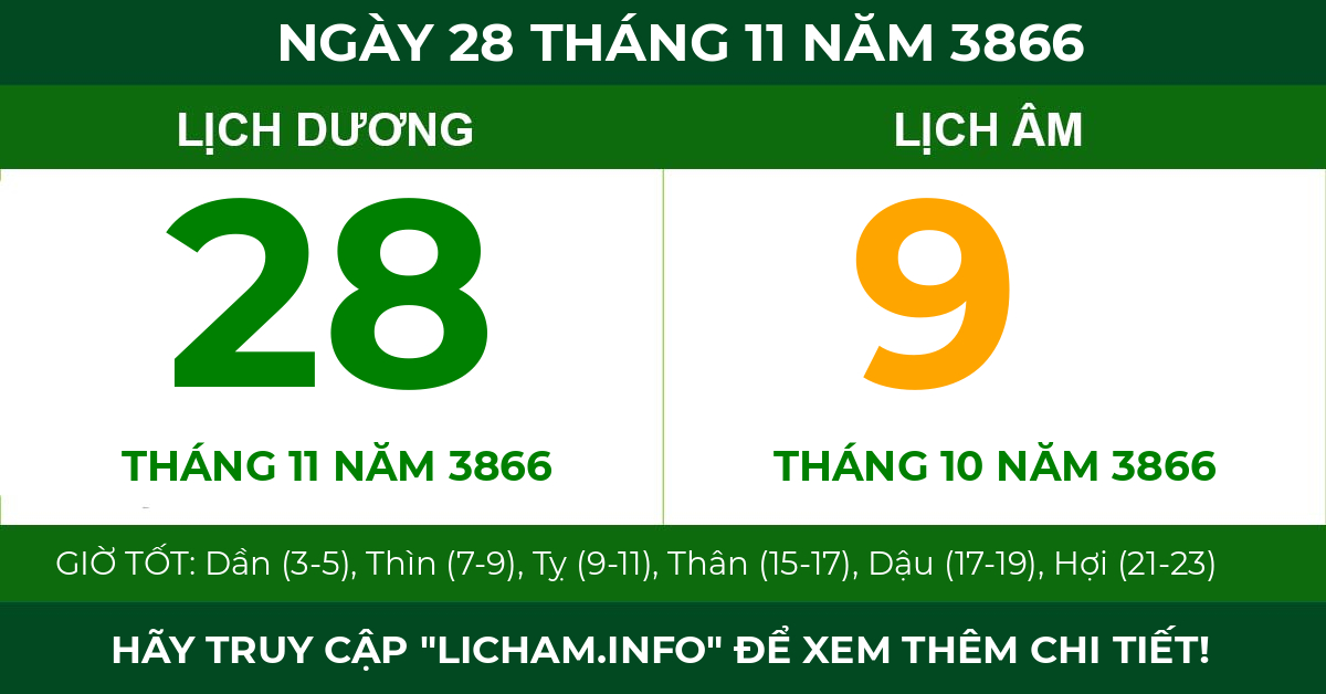 lịch âm ngày 28 tháng 11 năm 3866