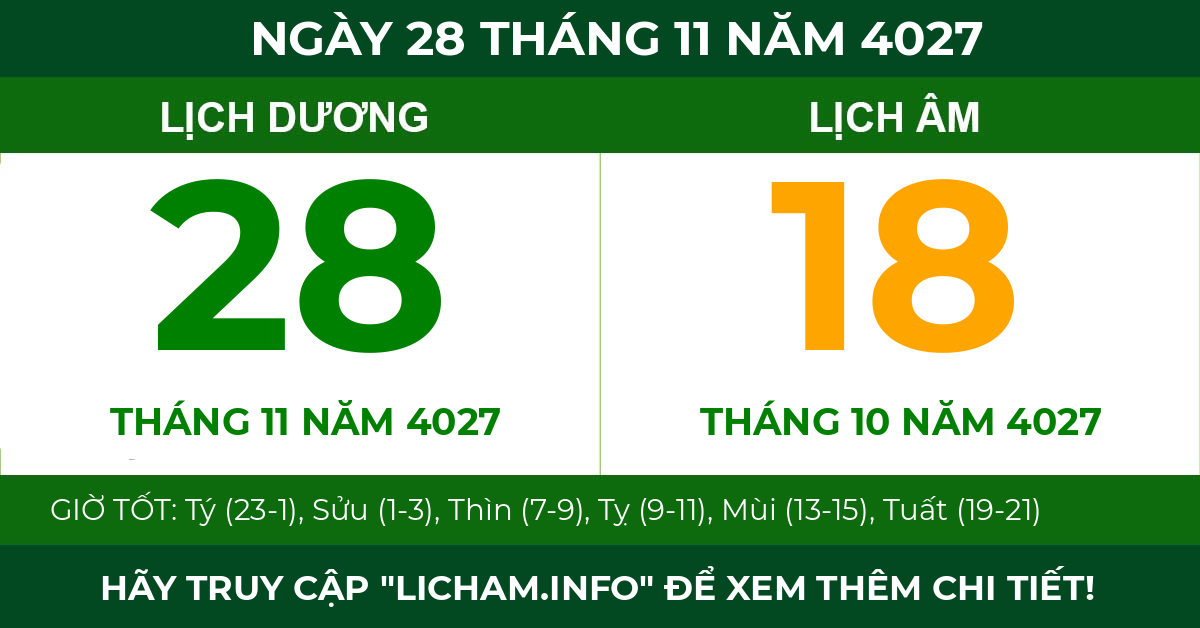 lịch âm ngày 28 tháng 11 năm 4027