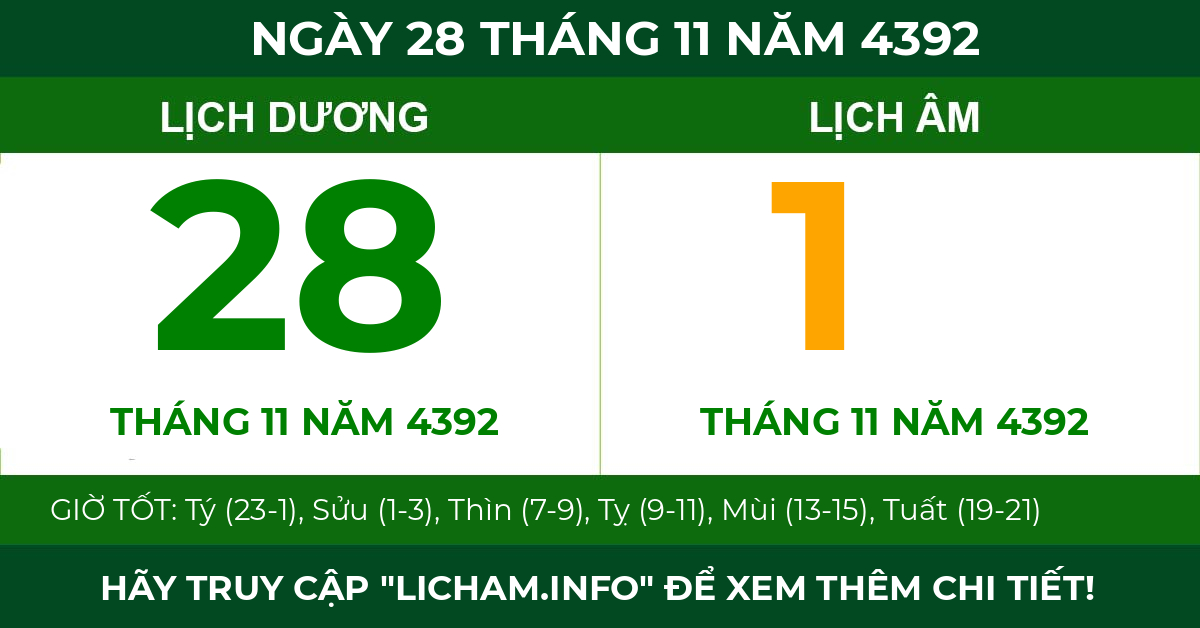 lịch âm ngày 28 tháng 11 năm 4392