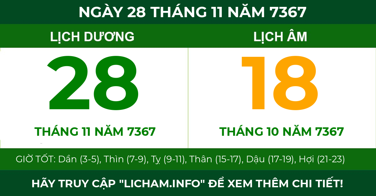 lịch âm ngày 28 tháng 11 năm 7367