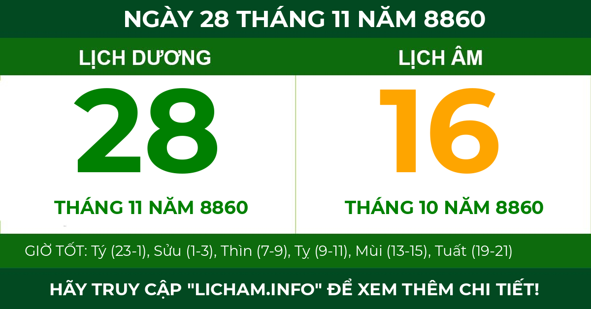 lịch âm ngày 28 tháng 11 năm 8860