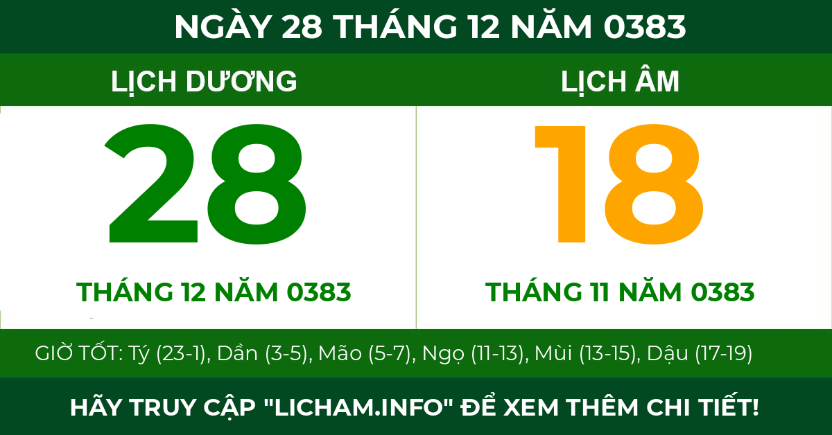 lịch âm ngày 28 tháng 12 năm 0383