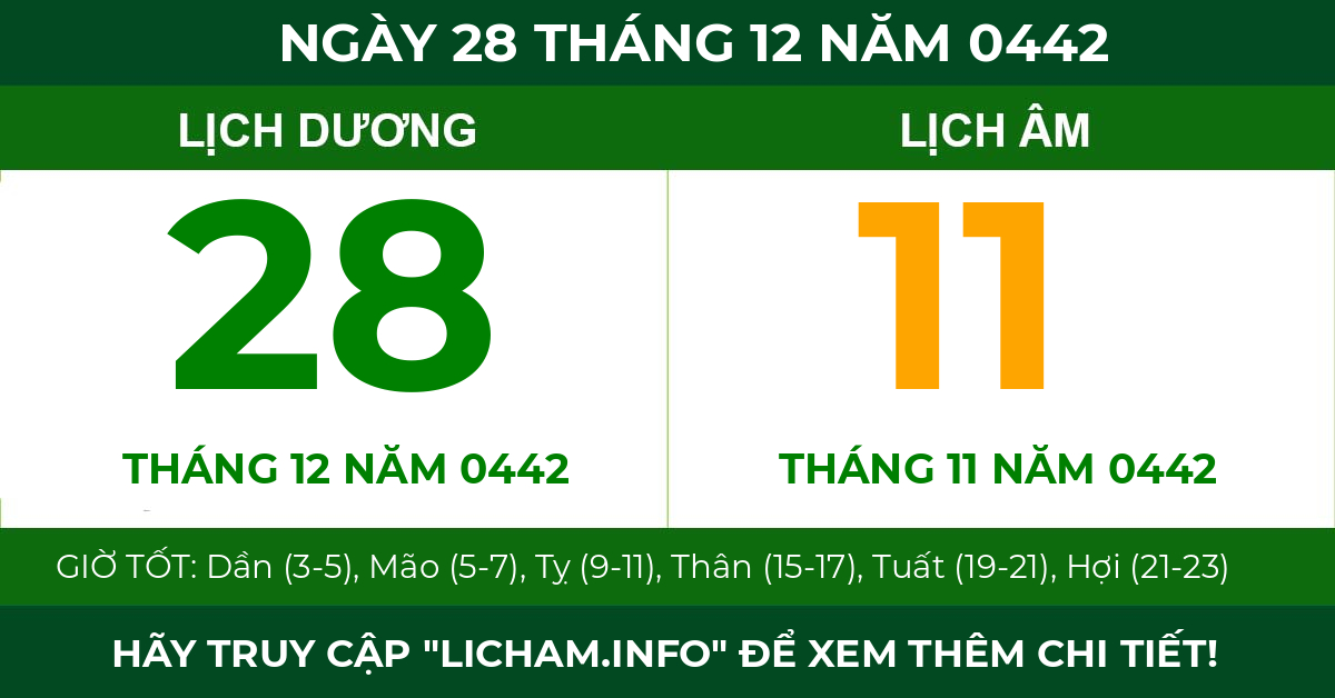 lịch âm ngày 28 tháng 12 năm 0442