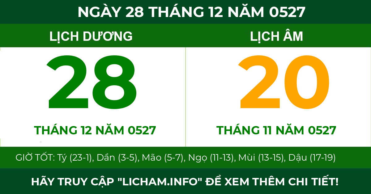 lịch âm ngày 28 tháng 12 năm 0527