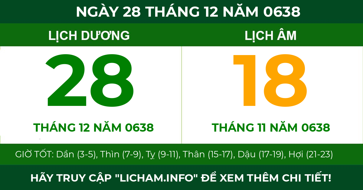 lịch âm ngày 28 tháng 12 năm 0638