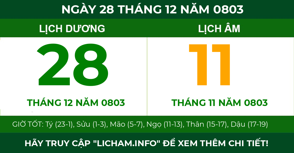 lịch âm ngày 28 tháng 12 năm 0803