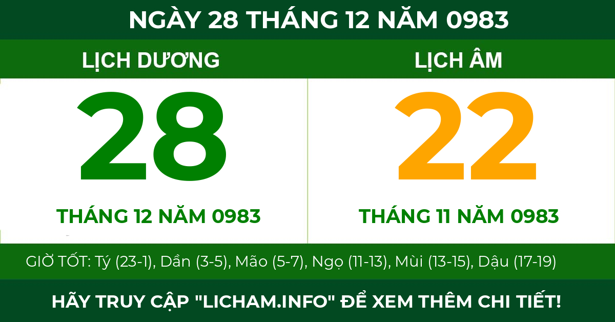 lịch âm ngày 28 tháng 12 năm 0983