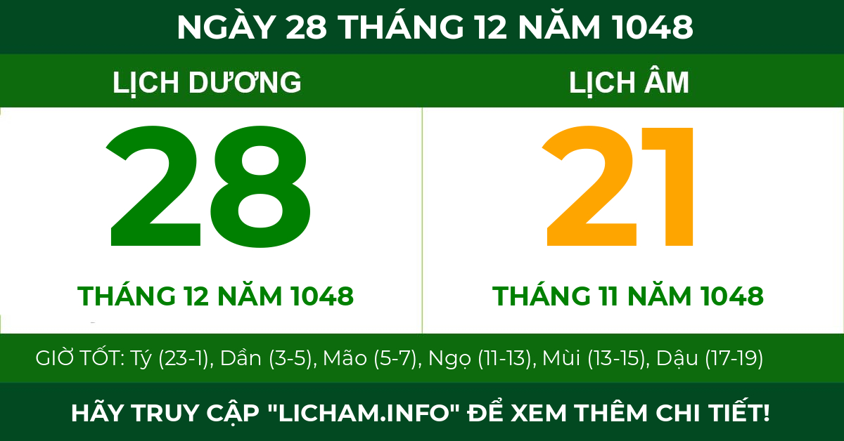 lịch âm ngày 28 tháng 12 năm 1048
