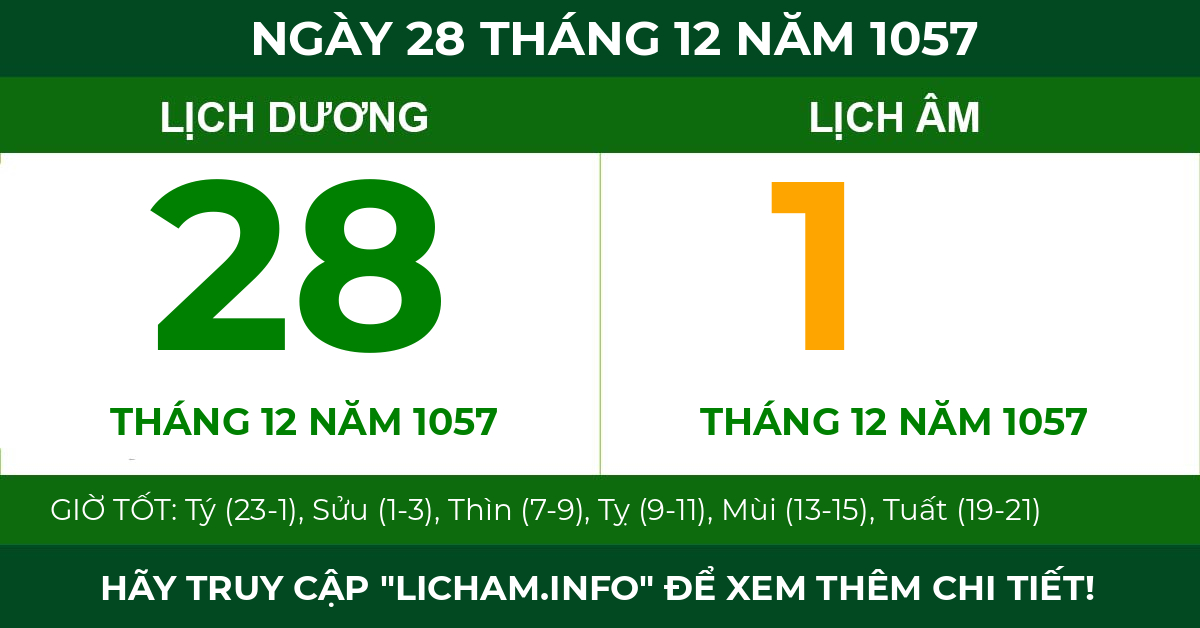 lịch âm ngày 28 tháng 12 năm 1057