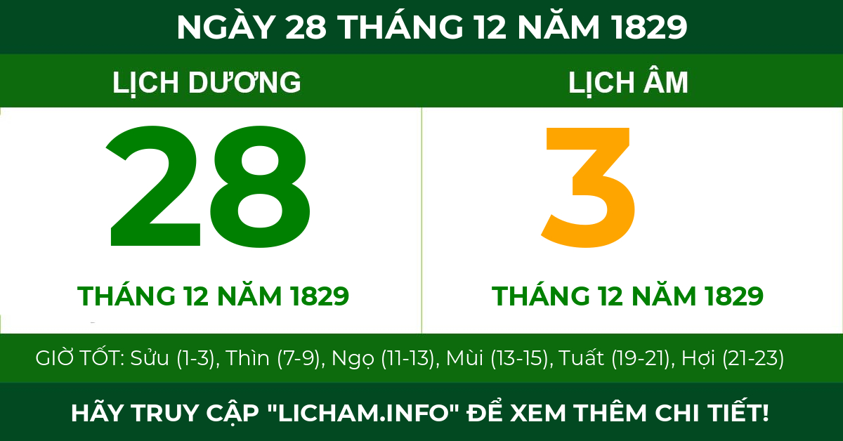 lịch âm ngày 28 tháng 12 năm 1829
