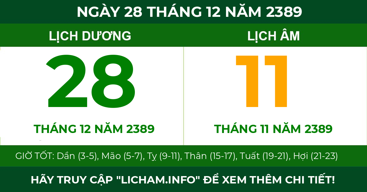 lịch âm ngày 28 tháng 12 năm 2389