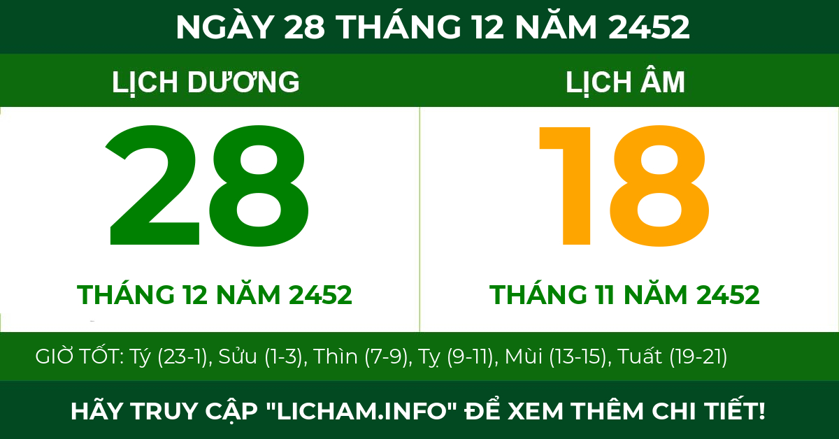 lịch âm ngày 28 tháng 12 năm 2452