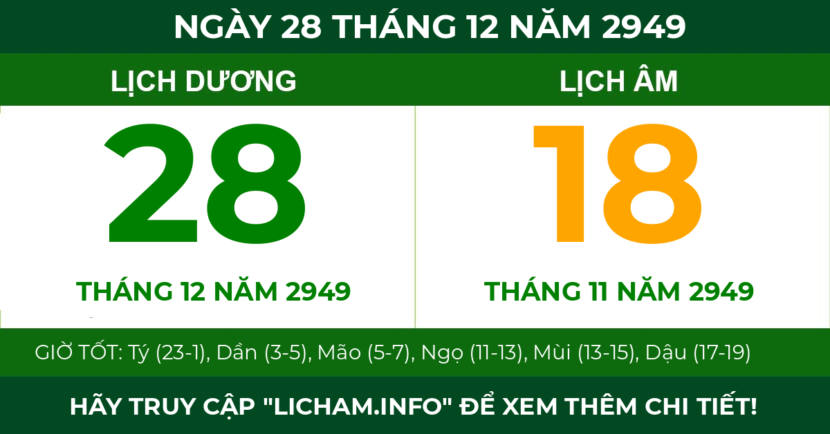 lịch âm ngày 28 tháng 12 năm 2949